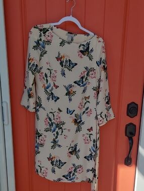 Cream Butterfly-Print Shift Dress